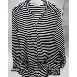 Calvin Klein roll tab long sleeve button‎ up black/white stripe shirt size XL